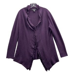Avellini Cashmere Cardigan Women Medium Ruffle Pleated 2-Ply Preppy Academia 90s